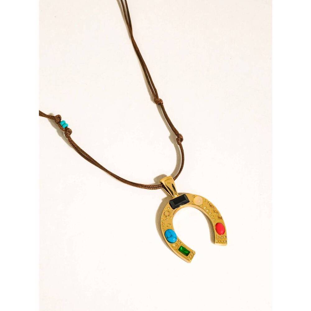 NEW FLANERIE BY MAIQ women's western horseshoe necklace in gold